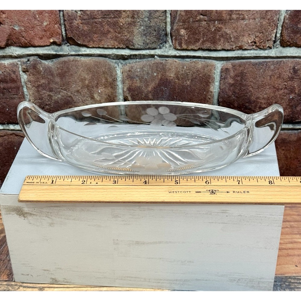 Vtg Manganese‎ Cut Glass Canoe Floral Handled Pickle Nappy Dish Relish Bowl MCM - Picture 9 of 11